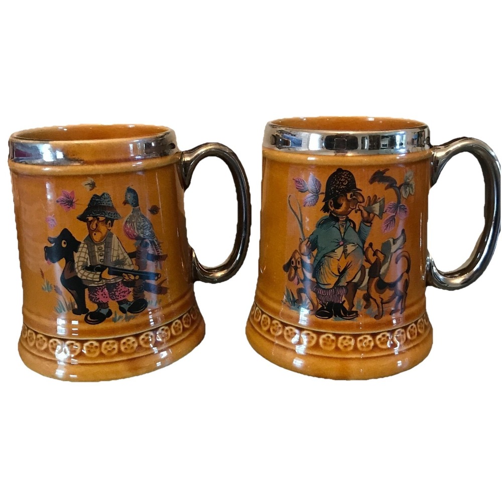 2 VINTAGE LORD NELSON POTTERY ENGLAND MUGS 5-77 HUNTING SCENES